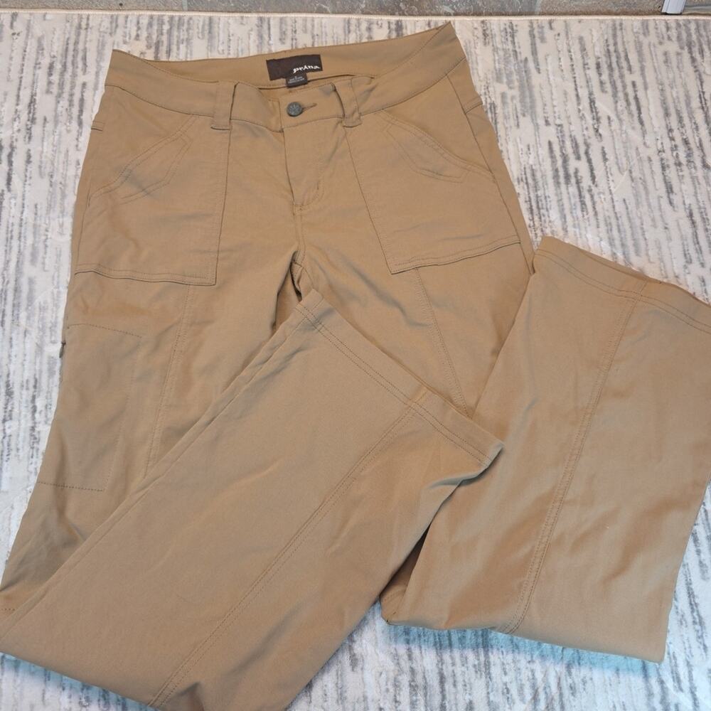 Prana Pants Beige Cargo Convertible Hiking Stretch Straight Leg Tie Sz 8